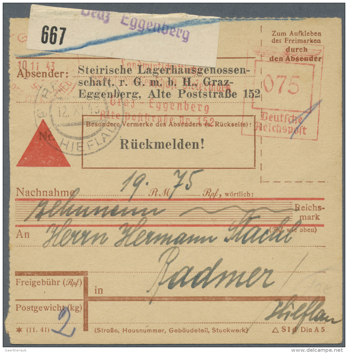&Ouml;sterreich - Heimat: GRAZ: 1942/1950 (ca.), Bestand Von Ca. 220 Paketkarten Von Grazer Post&auml;mtern Dabei Viele - Sonstige & Ohne Zuordnung