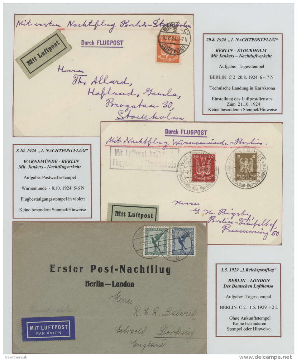 Flugpost Alle Welt: 1924/2012, "Bef&ouml;rdert Mit Nachtluftpost", Eindrucksvolle Ausstellungssammlung Auf &uuml;ber 200 - Autres & Non Classés