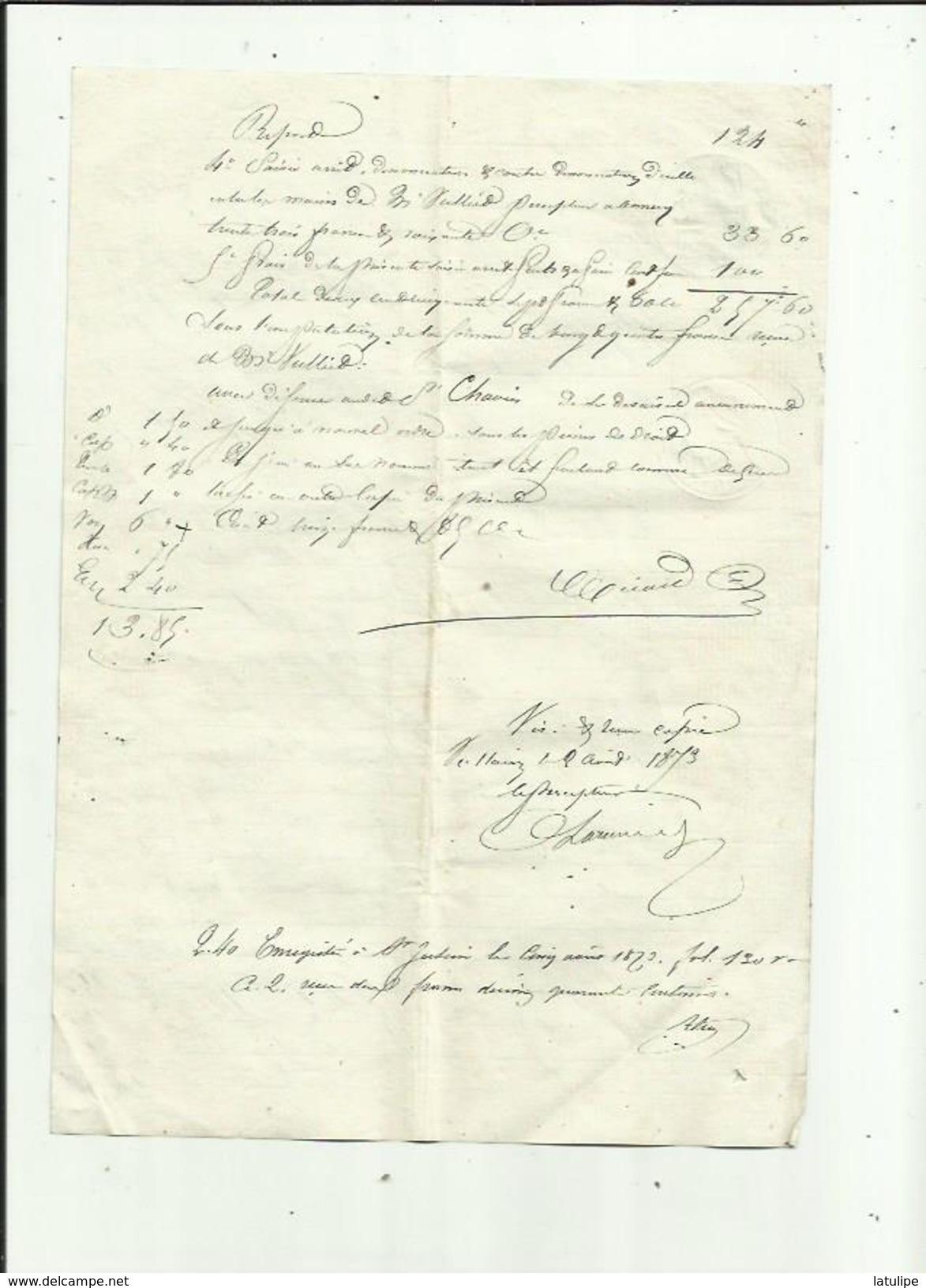 Tampon Timbre Fiscal De 50ct 2/10 EN SUS De Tribunal D'Annecy De Cyprien Emin De Cuvat Et Mr A  DEMAISON A  Allonzier - 1800 – 1899