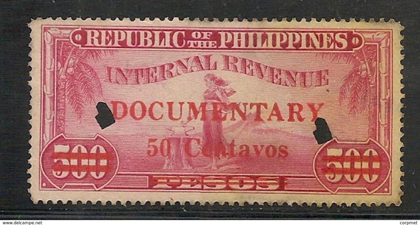 PHILIPPINE ISLANDS - DOCUMENTARY - INTERNAL  REVENUE Ovpt In Red 50c On 500p - Filippijnen