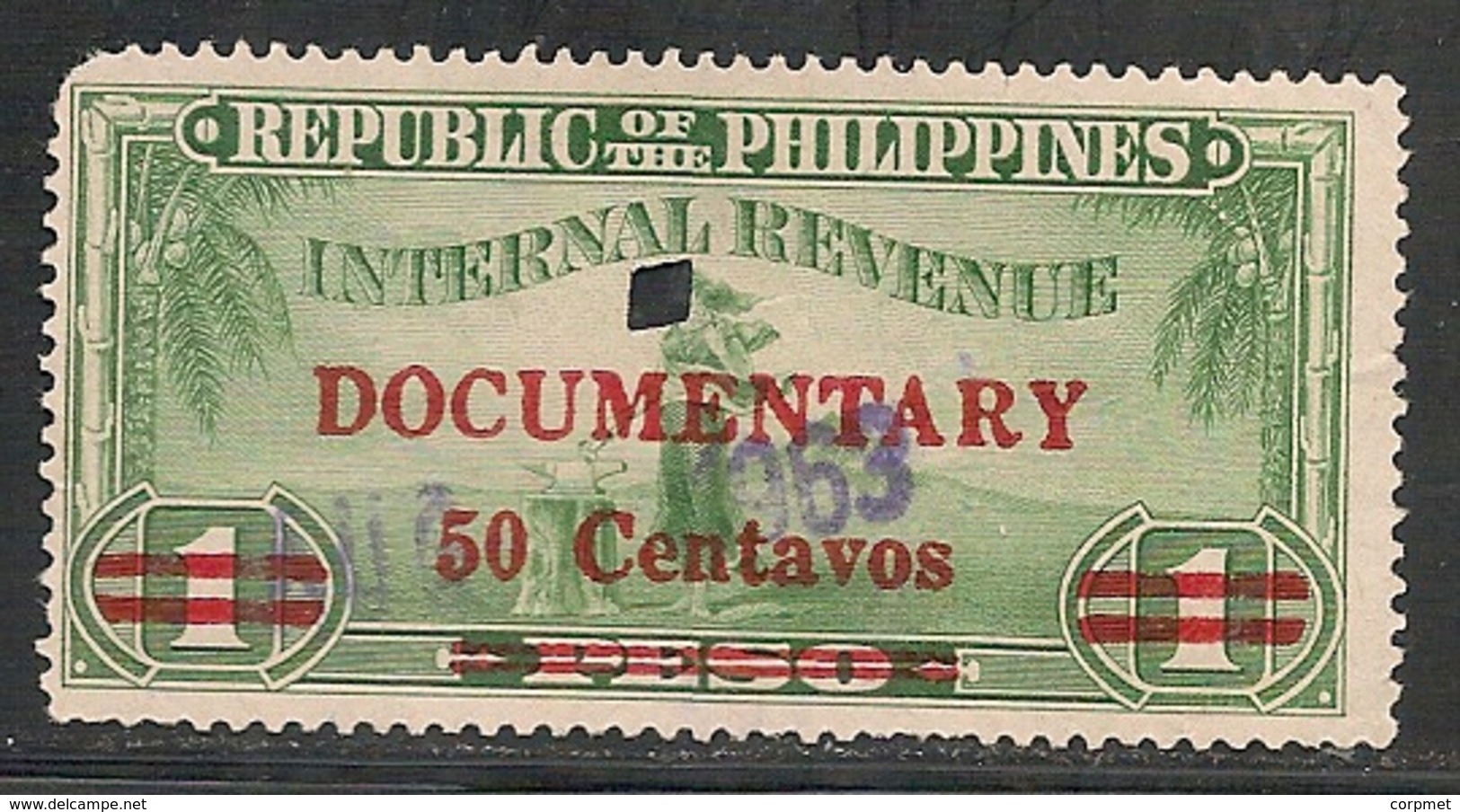 PHILIPPINE ISLANDS - DOCUMENTARY - INTERNAL  REVENUE Ovpt In Red 50c On 1p - USED - Philippines