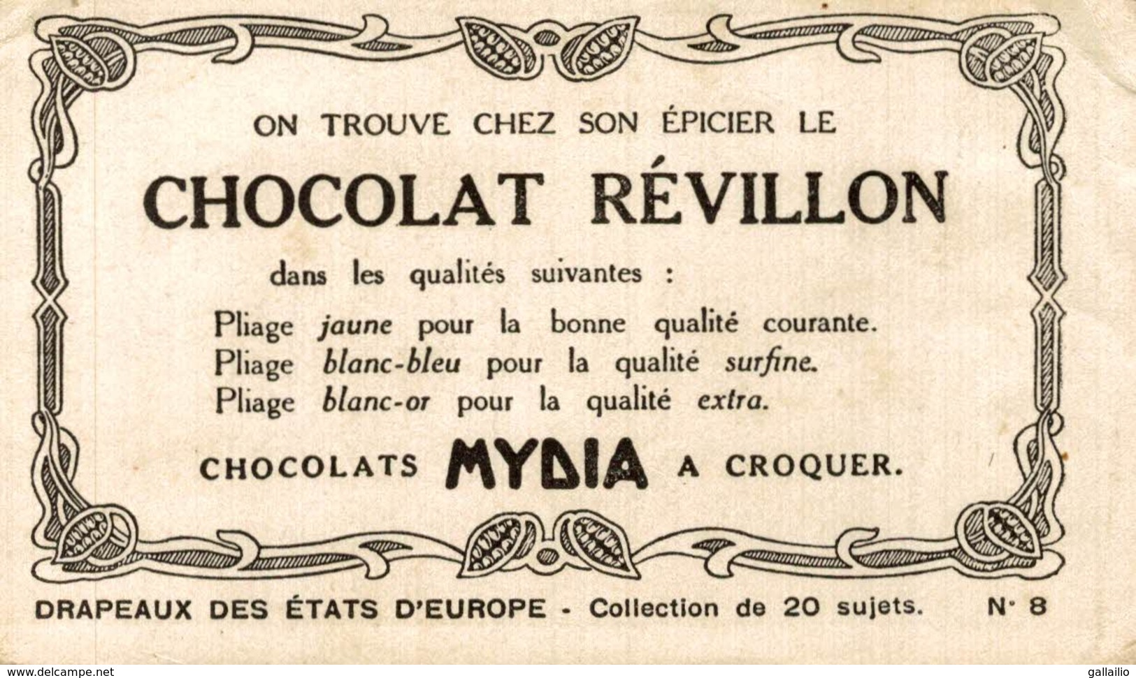 CHROMO CHOCOLAT REVILLON MYDIA LES PAYS BAS DRAPEAUX DES ETATS D'EUROPE - Revillon