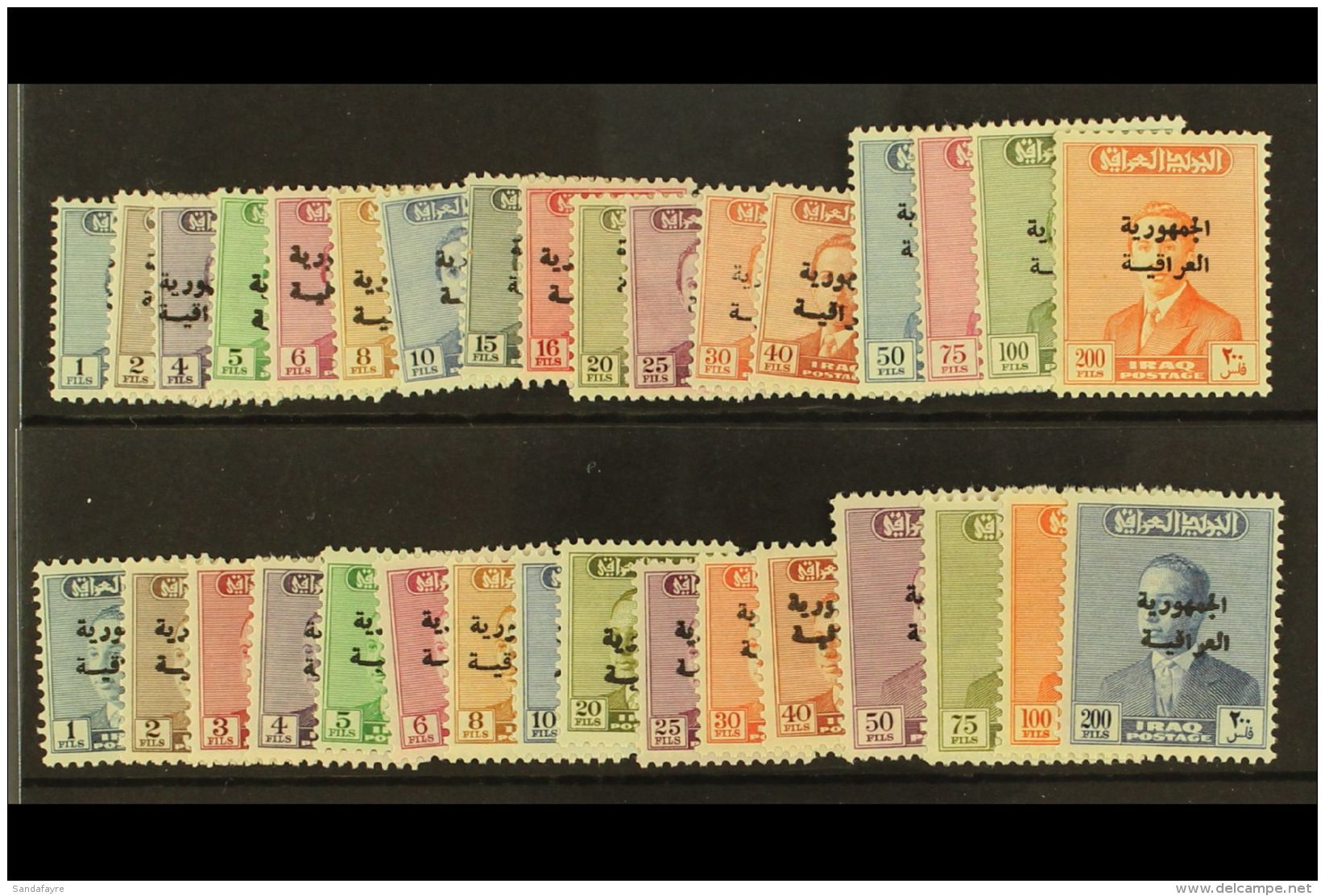 1958-60  "Republic" Overprints On 1954-57 &amp; 1957-58 Issues Complete Sets, SG 426/42 &amp; 443/58, Very Fine... - Iraq