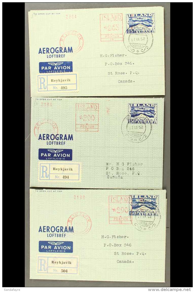 1952 REGISTERED REVALUED PROVISIONAL AEROGRAMMES.  60a Blue With "290" Meter Impression, 85a Blue With "265"... - Autres & Non Classés