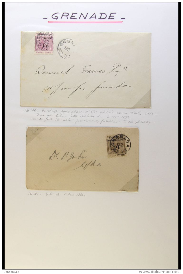 1892 POSTAGE DUE COVERS  A Pair Of Local Covers Bearing 1d On 8d And 2d On Sixpence "SURCHARGED" Postage Dues, SG... - Grenada (...-1974)