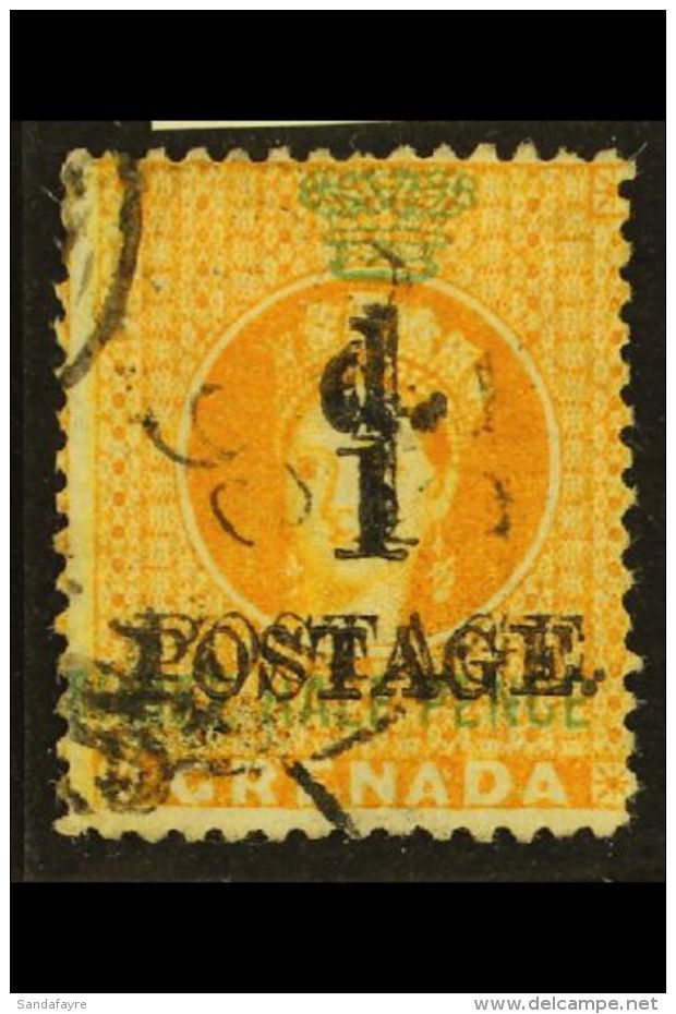 1886  1d On 1&frac12;d Orange, Variety "surcharge Double", SG 37b, Very Fine Used. RPS Cert. For More Images,... - Grenada (...-1974)