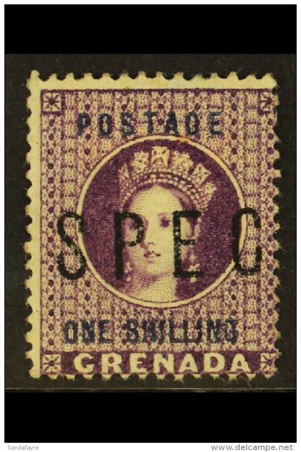 1875  1s Deep Mauve Surcharge With "SPEC(IMEN)" Overprint, SG 13s, Fine Unused No Gum, Fresh &amp; Rare, Only Two... - Grenada (...-1974)