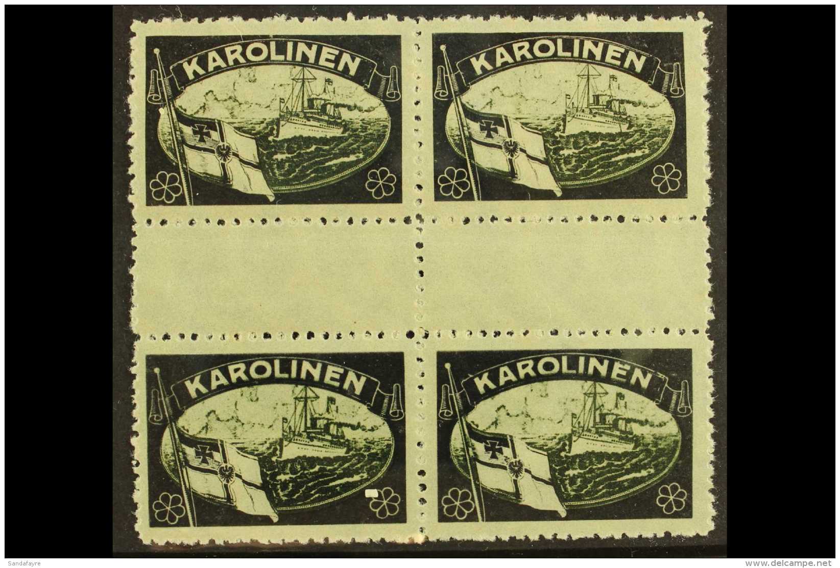 CAROLINE ISLANDS  1919 Black &amp; White Mourning Label GUTTER BLOCK Of 4, Never Hinged Mint. Lovely Item For... - Autres & Non Classés