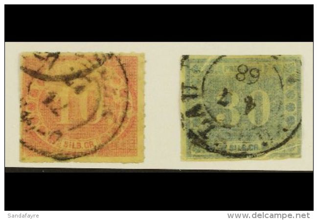PRUSSIA  1866 (printed In Reverse On Transparent Paper) 10sgr Rose And 30sgr Blue (Mi 20/21, SG 38/39) Cds Used,... - Otros & Sin Clasificación