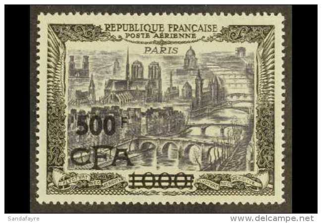 REUNION  1951 500f On 1000f Paris AIR, Yvert 51, Very Fine Never Hinged Mint. For More Images, Please Visit... - Autres & Non Classés