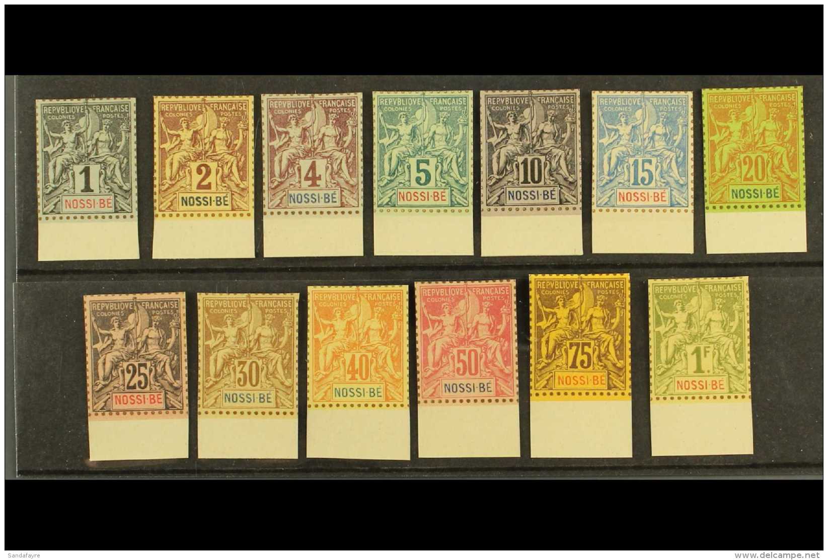 NOSSI BE  1894 Tablets Complete Set Of TIRAGE SUR BRISTOL Special Printing (Yvert 27/39, SG 44/56) Printed On... - Autres & Non Classés