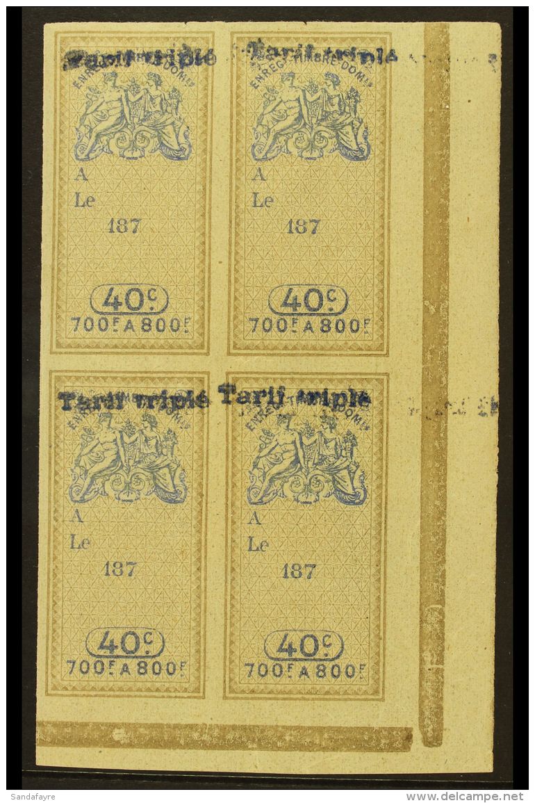 GUADELOUPE  REVENUE STAMPS 1899 40c Imperf Effets De Commerce Stamp Of France (1880) Surcharged "Tarif Triple"... - Otros & Sin Clasificación