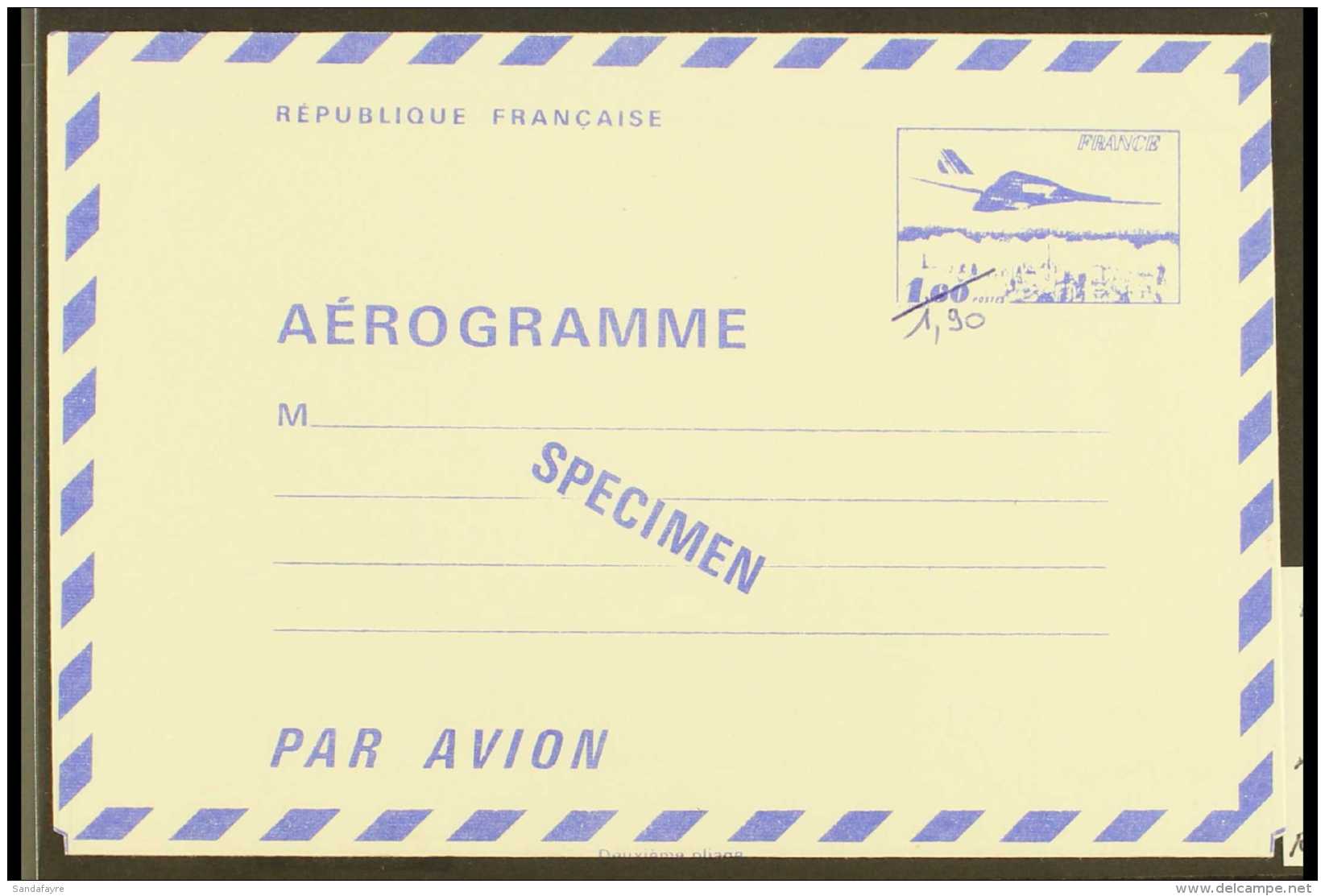 1978  "1.90" On 1.60f Concorde Manuscript Surcharge SPECIMEN Aerogramme Special Printing For Cours D'Instruction... - Autres & Non Classés