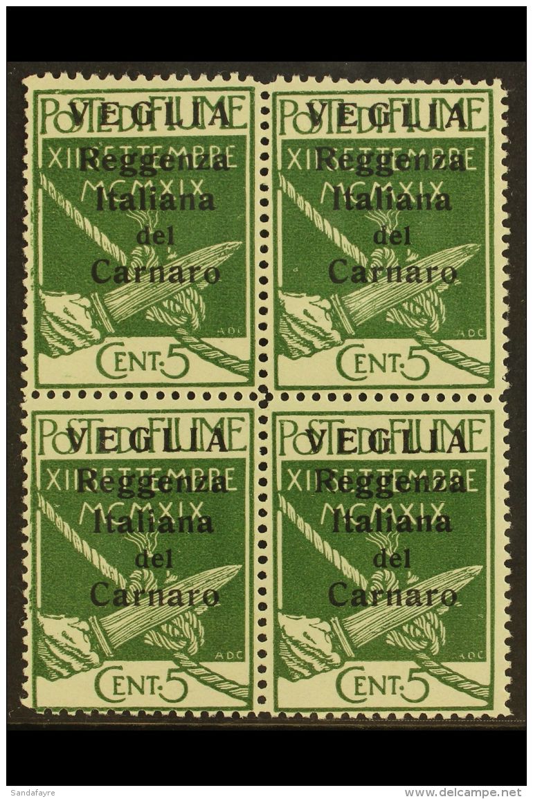 VEGLIA  1920 (28 Nov) 5c Green With Small "VEGLIA" Opt, Sassone 5, Never Hinged Mint Block Of Four. (4 Stamps) ... - Fiume