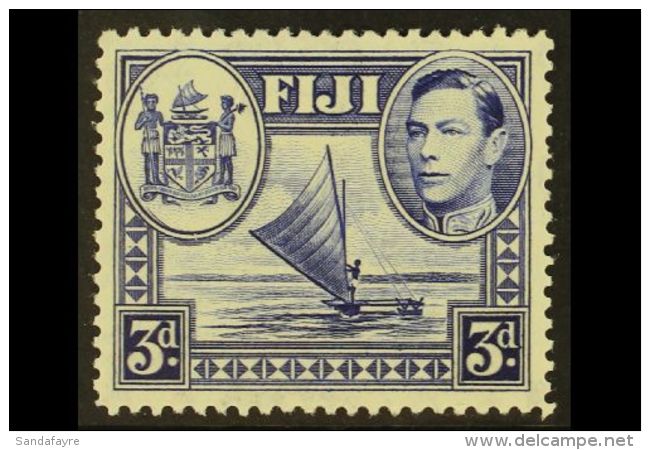 1938  3d Blue With Variety SPUR ON ARMS MEDALLION, SG 257a, Very Fine Mint. Scarce. For More Images, Please Visit... - Fiji (...-1970)