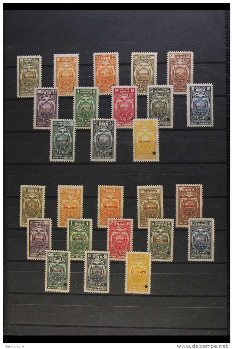 REVENUE STAMPS - SPECIMEN OVERPRINTS  1911-1944 "Timbre Fiscal" Never Hinged Mint All Different Collection, Each... - Ecuador