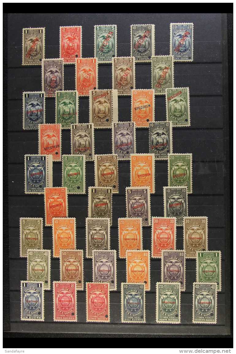 REVENUE STAMPS - SPECIMEN OVERPRINTS  1911-1944 "Timbre Fiscal" Never Hinged Mint All Different Collection, Each... - Equateur