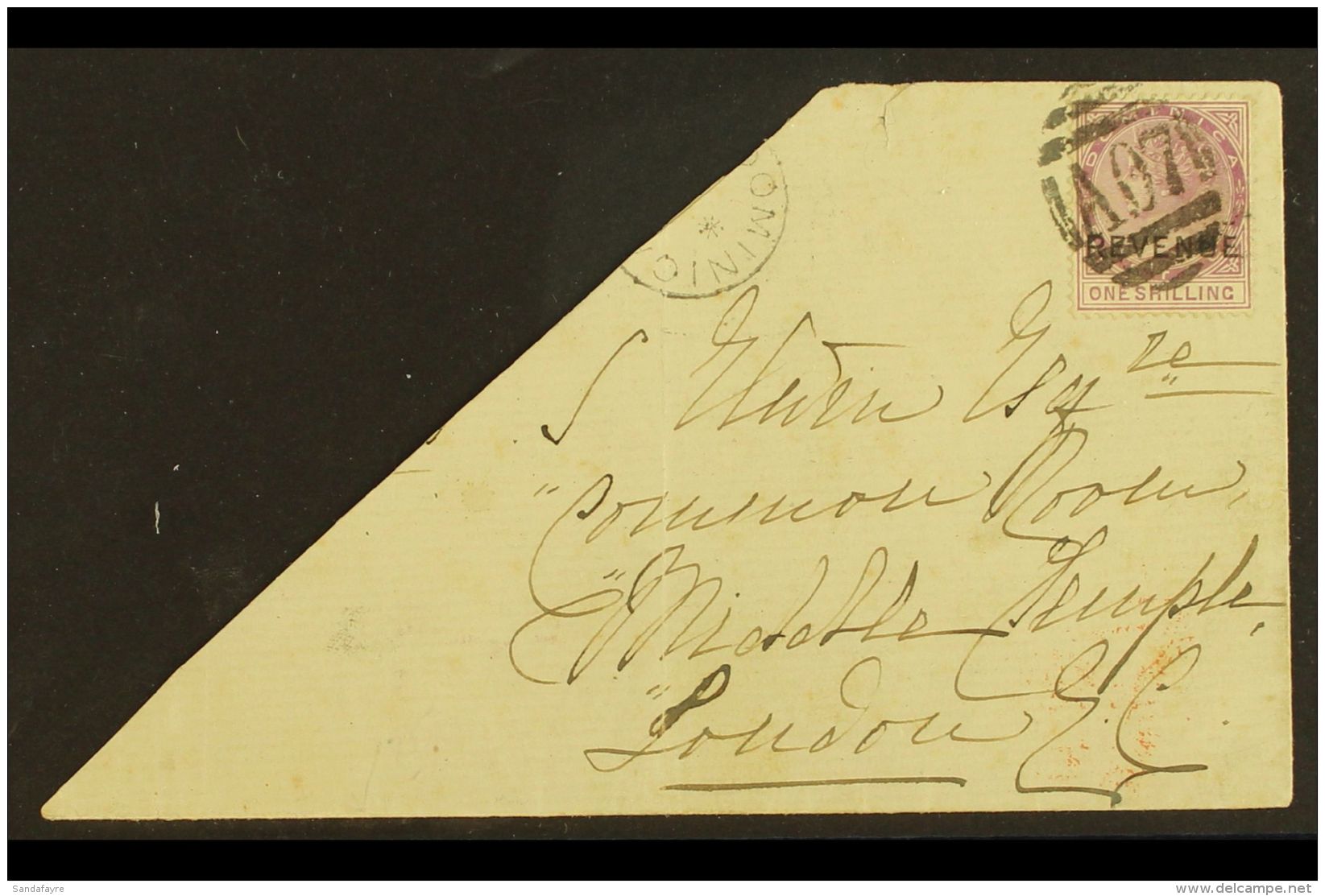 POSTAL FISCALS  1878-79 1s Magenta With "REVENUE" Overprint, SG R3, Fine Used On Large Part Of Envelope To... - Dominica (...-1978)