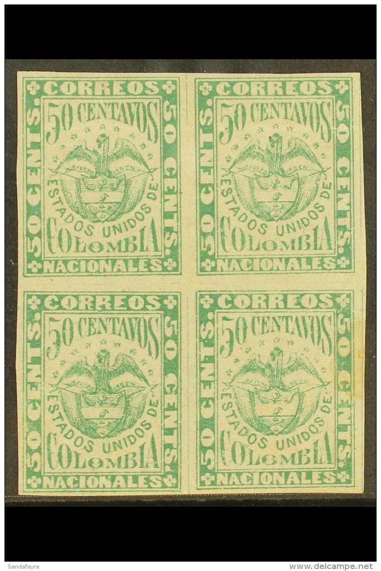 1879  50c Green On Laid Paper, Scott 83, A Mint BLOCK OF FOUR With Good Margins All Round, Some Creasing And A... - Colombia