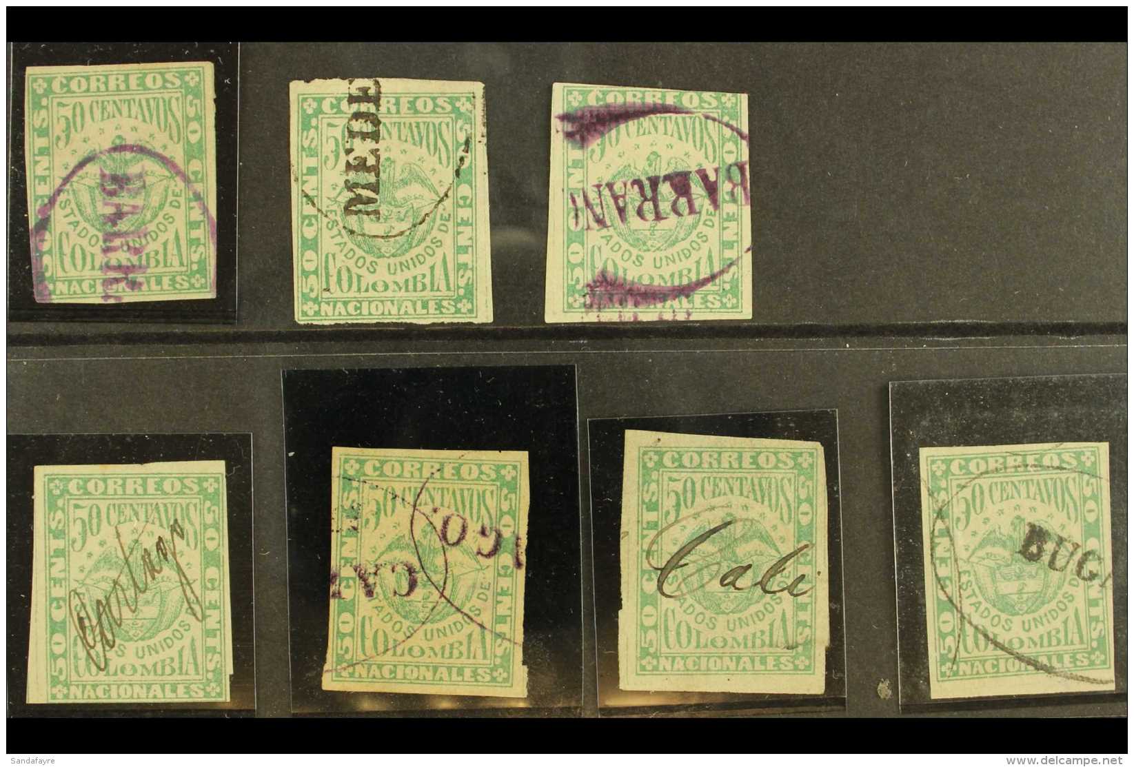 1876-79  50c Green On Laid Paper, Scott 83, An Attractive Used Group Assembled For POSTMARKS, Includes Oval Buga,... - Colombie