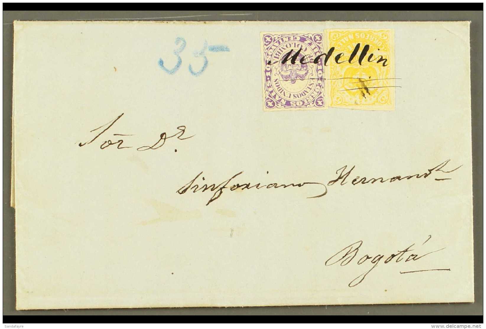 1871 (4 DEC) ENTIRE LETTER  From Medellin To Bogota Bearing 1868 10c Violet Type II, Scott 54c, And 1870 5c... - Colombie