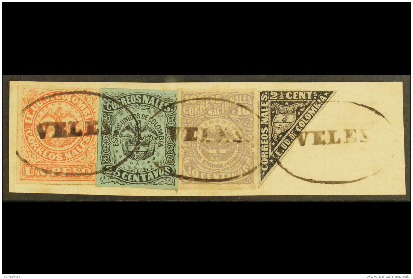 1868  1p Rose-red Type I, Scott 51b, 1870 25c, Scott 63, 1871-74 10c, Scott 69, Plus 1869-70 2&frac12;c Carrier... - Colombie