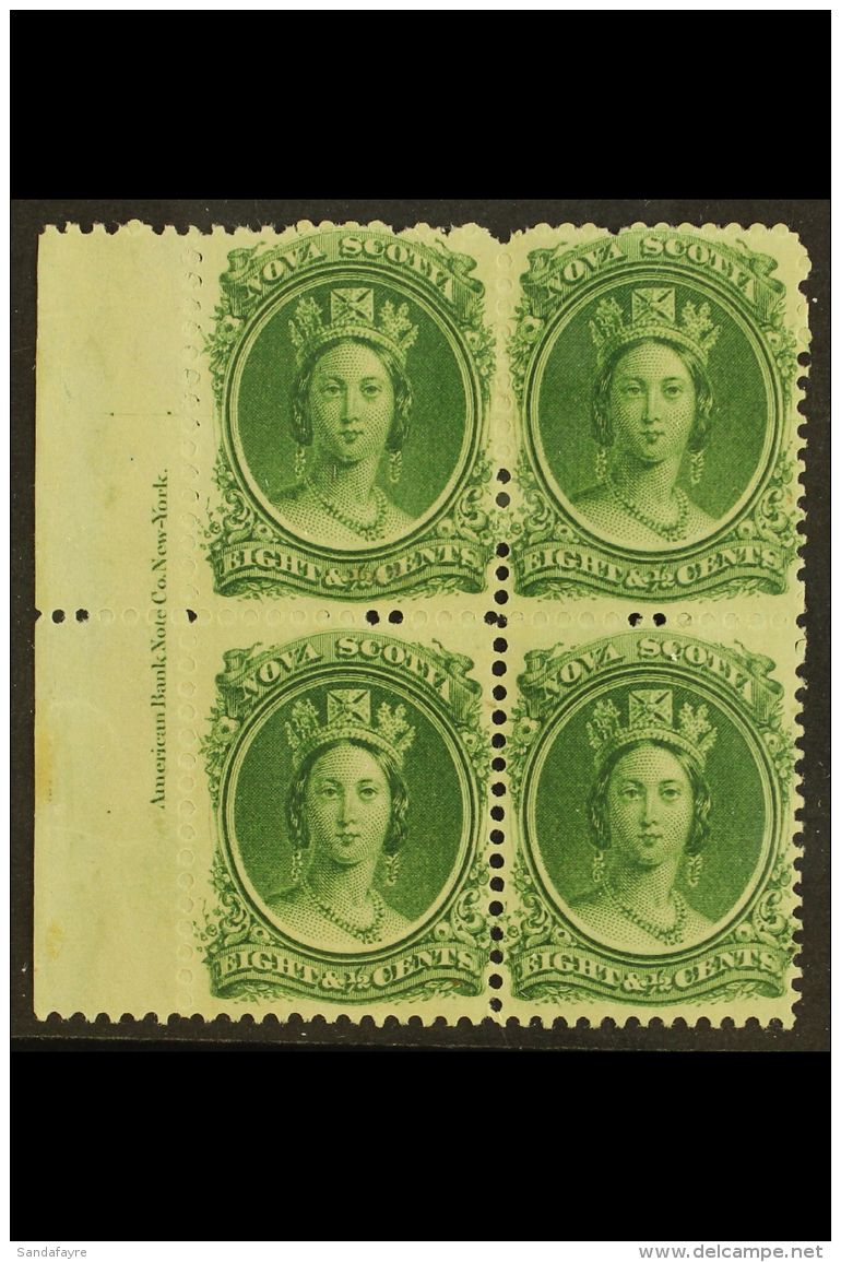 1860-63  8&frac12;c Deep Green White Paper, SG 26, Fine Mint Left Marginal IMPRINT BLOCK Of 4, Fresh. (4 Stamps)... - Other & Unclassified