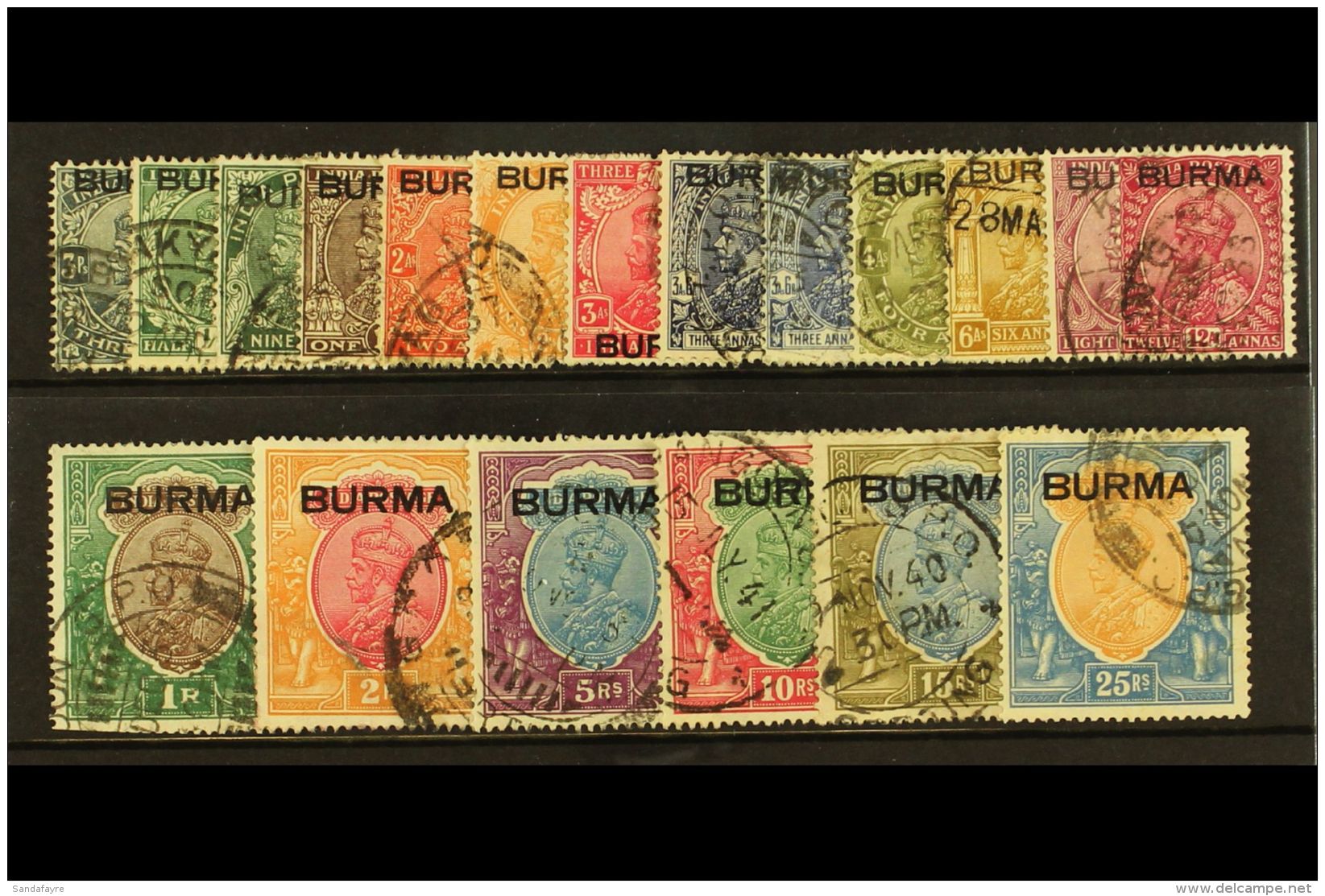 1937  Geo V Set To 25r Complete, SG 1/18, Very Fine Used (1r Trimmed Perfs Bottom Left). (18 Stamps) For More... - Burma (...-1947)