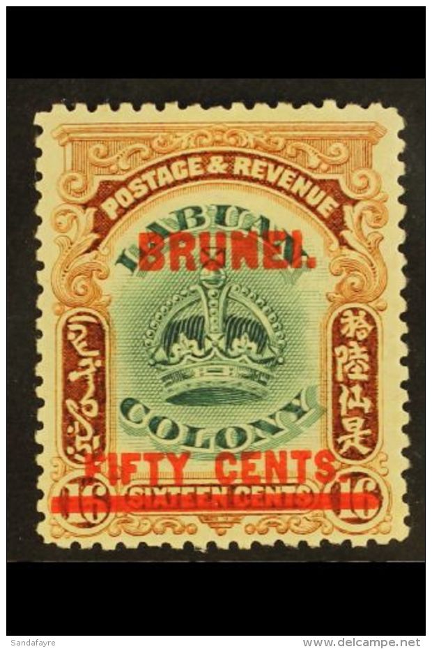 1906  50c On 16c Green &amp; Brown Overprint, SG 21, Fine Mint, Fresh. For More Images, Please Visit... - Brunei (...-1984)