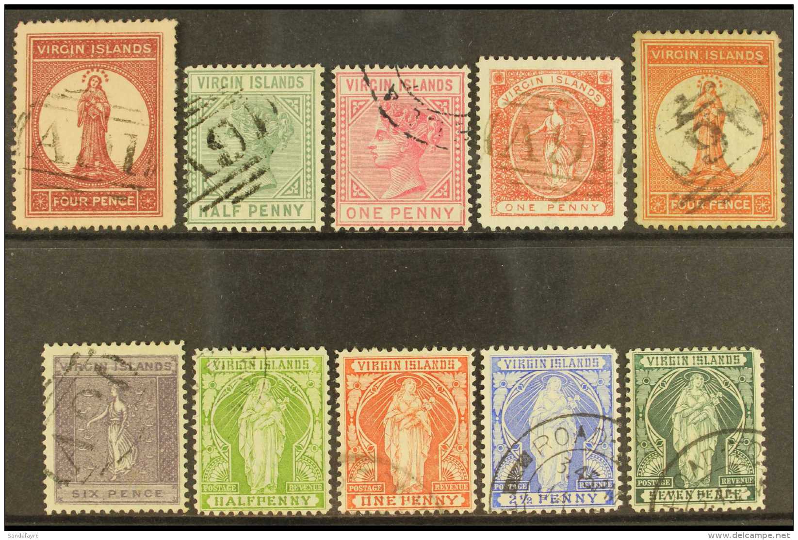 1867-1899 FINE/VERY FINE USED  All Different Range Comprising 1867-70 4d; 1883-84 QV &frac12;d Dull Green And 1d... - British Virgin Islands