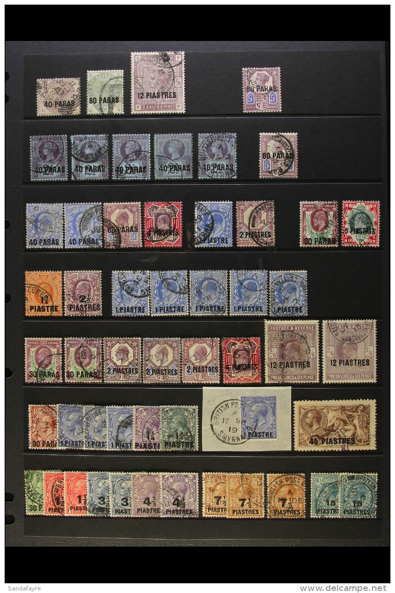 1885-1921 USED TURKISH CURRENCY COLLECTION  Presented On A Stock Page. Includes QV To 12pi On 2s6d, KEVII To 12pi... - Levant Britannique