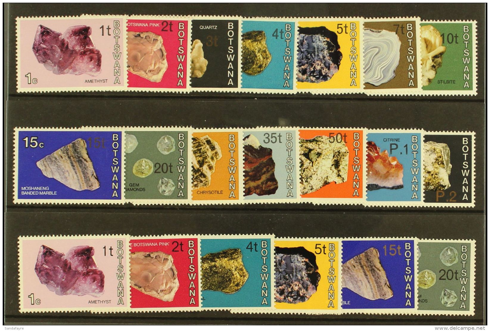 1976-7  Minerals Surcharges, Complete Sets Of Type I &amp; II Ovpts (not Incl. Scarce Pretoria Ovpts), SG 367/80,... - Botswana (1966-...)