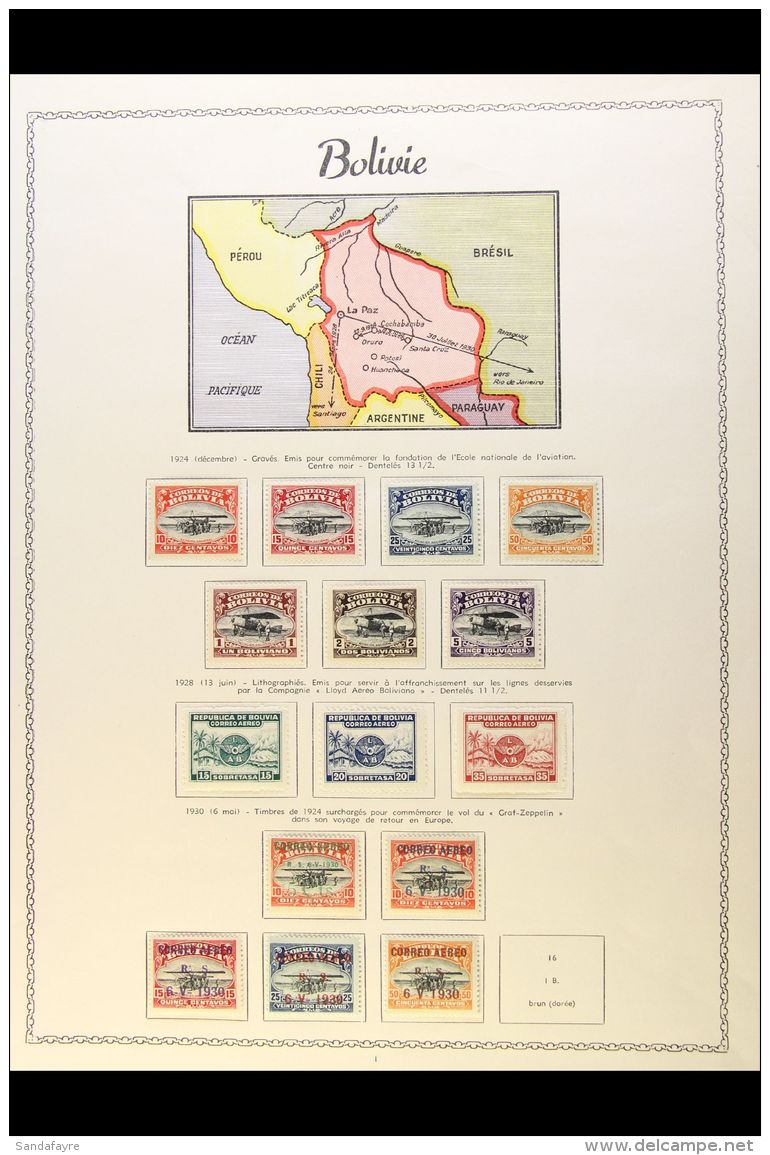 AIR POST ISSUES  1924-1947 COMPREHENSIVE FINE MINT COLLECTION On Pages, All Different, Inc 1924 Set, 1930 5c On... - Bolivia