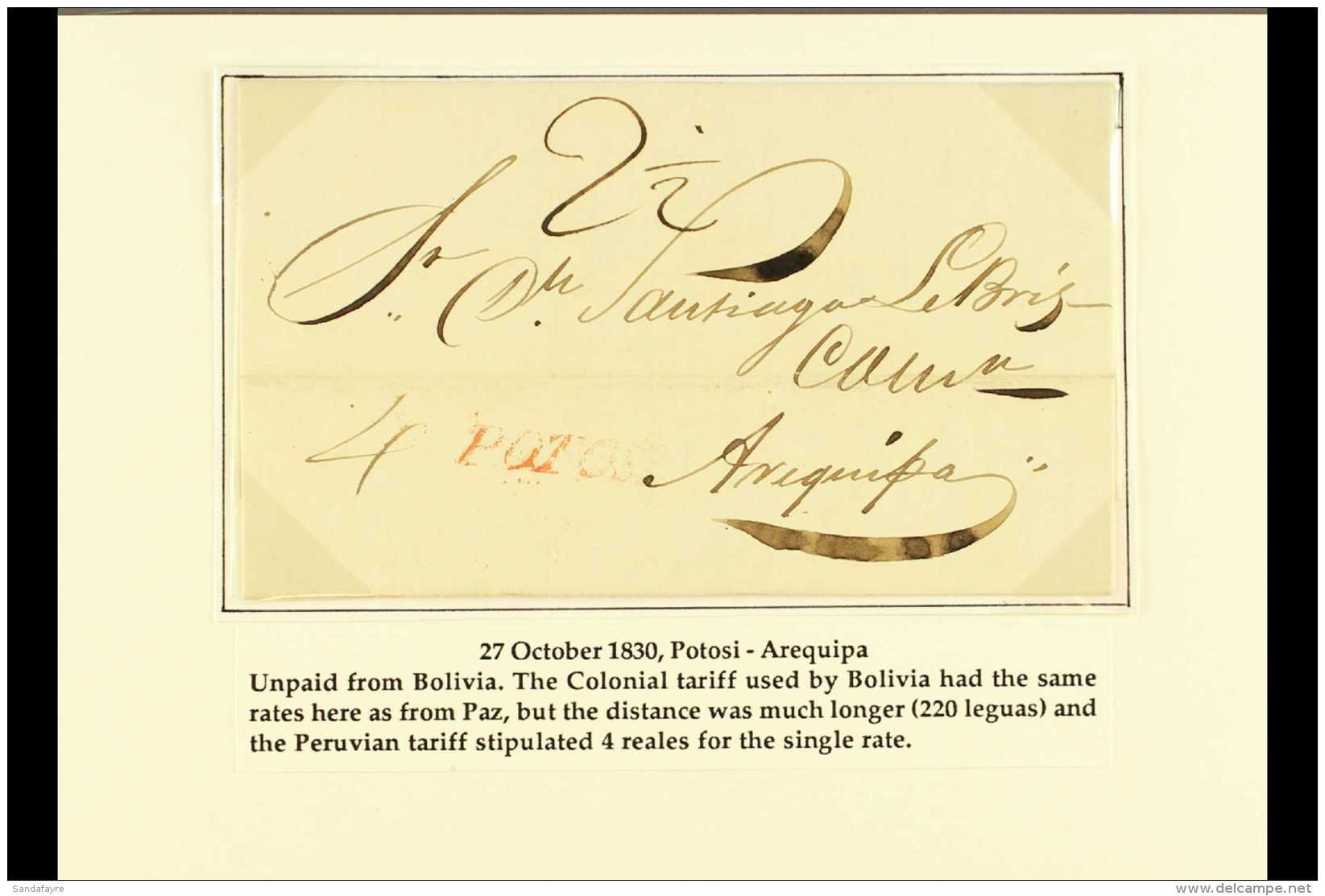 1830 ENTIRE LETTER TO PERU  1830 (27 Oct) EL From Potosi To Arequipa Showing A Colonial Longer Distance Postage... - Bolivie