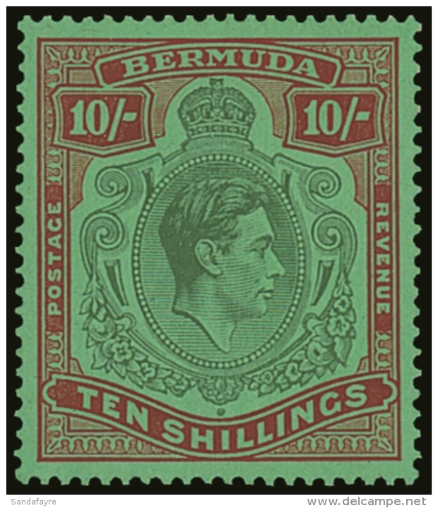 1938  10s Green And Deep Lake / Pale Emerald (First Printing), SG 119, Very Lightly Hinged Mint.  For More... - Bermudes