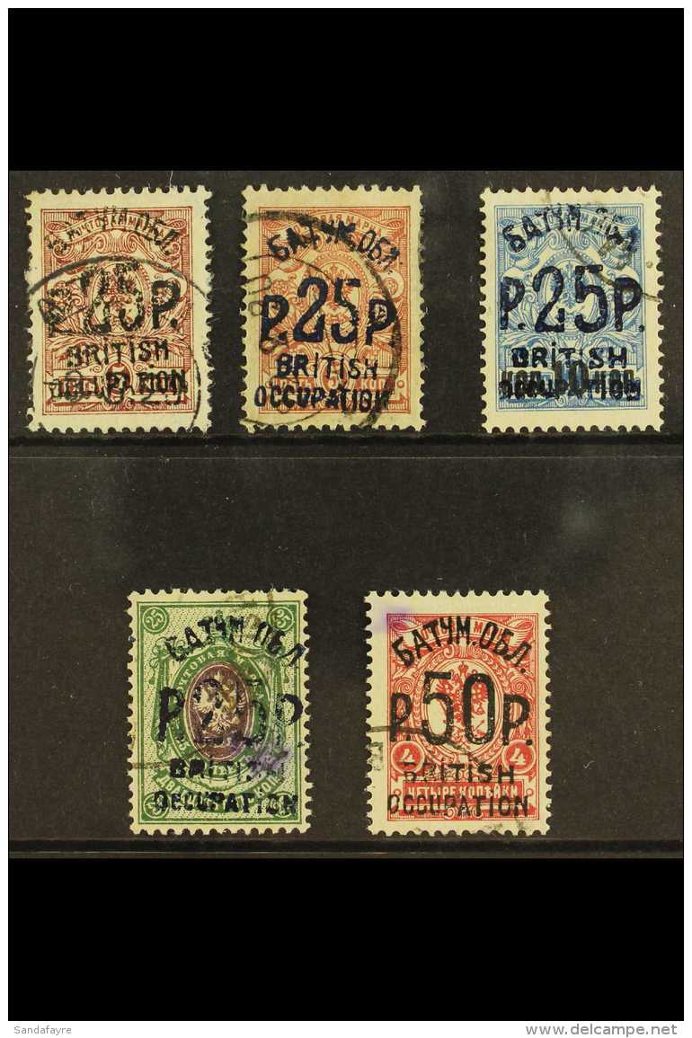 1920  Fine Used Selection Including 25r On 5k Brown Lilac In Black And In Blue, 25r On 20 On 14k In Blue, 25r On... - Batum (1919-1920)