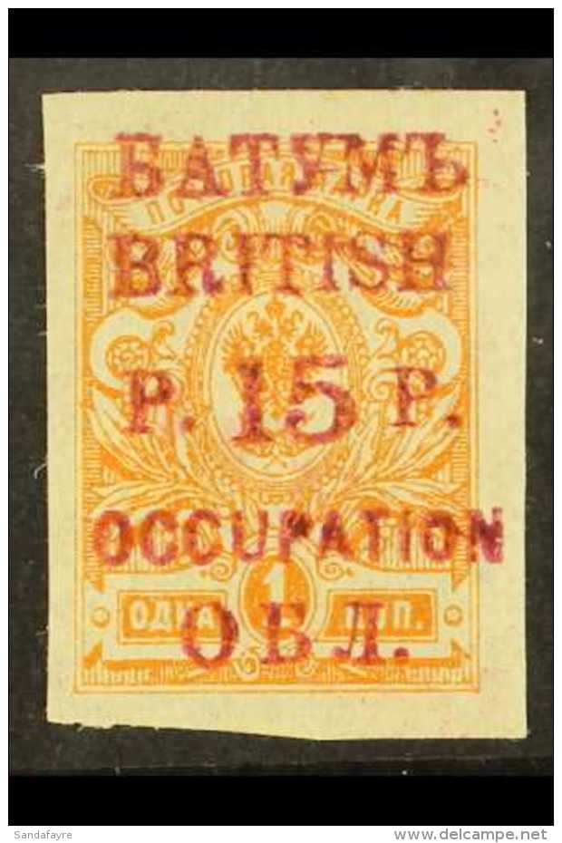 1919  15r On 1k Orange, Ovptd In Red, SG 20a, Very Fine And Fresh Mint. For More Images, Please Visit... - Batum (1919-1920)