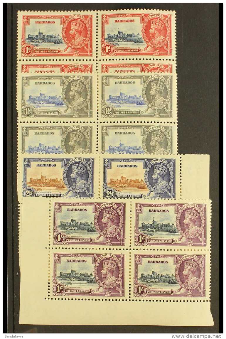 1935  Silver Jubilee Complete Set, SG 241/244, As Never Hinged Mint BLOCKS OF FOUR, The Gum Slightly Toned. (4... - Barbados (...-1966)