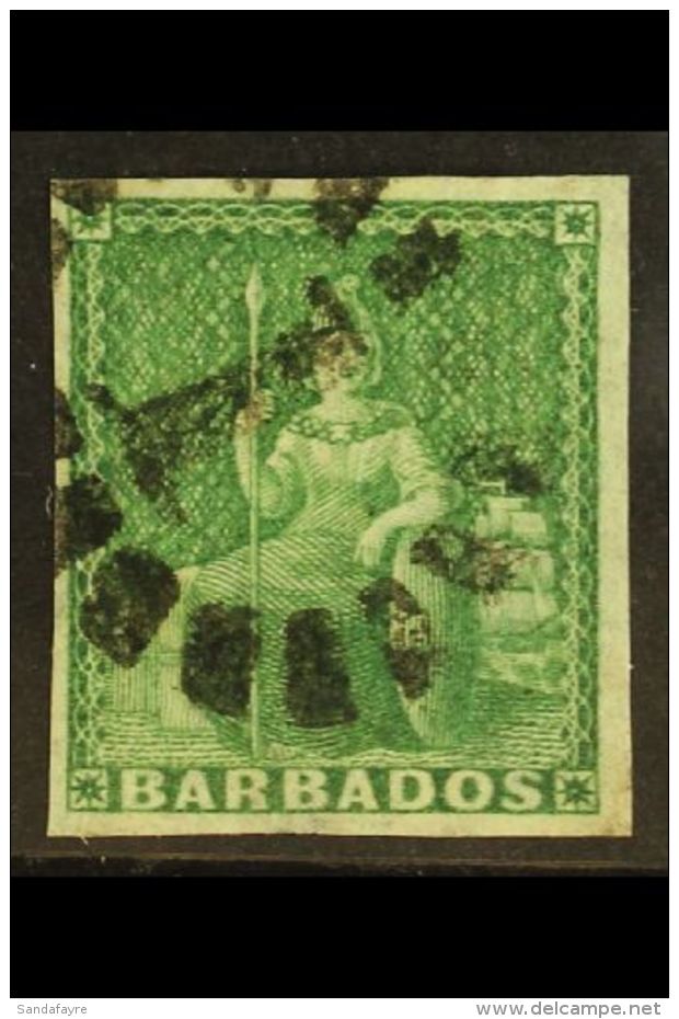 1855-58  (&frac12;d) Green, SG 8, Fine Used With 4 Margins. For More Images, Please Visit... - Barbados (...-1966)