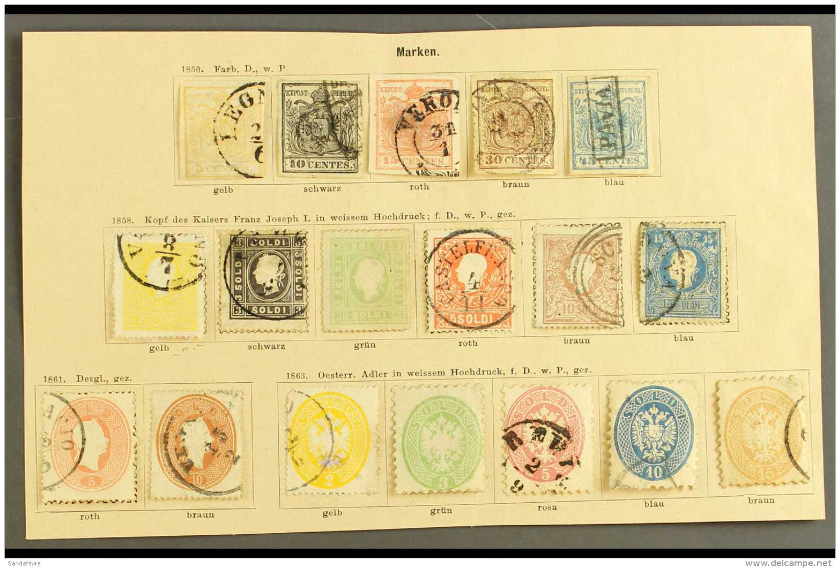LOMBARDY &amp; VENETIA  1850-1863 Chiefly Used Collection On A Small Old Page, All Different, Inc 1850-57 Imperf... - Otros & Sin Clasificación