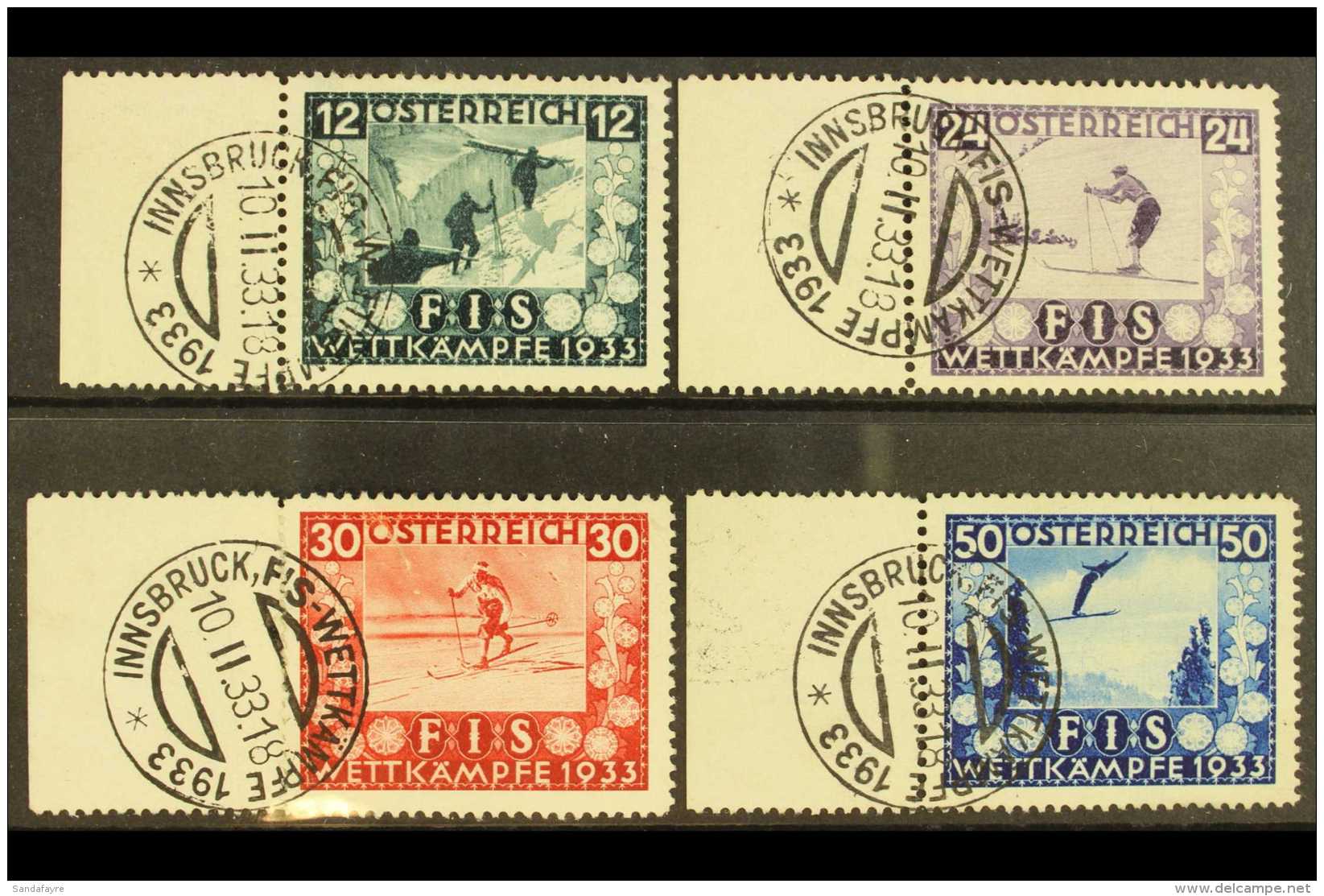 1933  Ski Championship Fund Complete Set (Michel 551/54, SG 699/702), Used Marginal Examples Cancelled By Nice... - Otros & Sin Clasificación