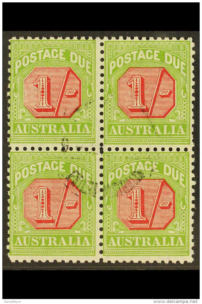 POSTAGE DUES  1931 - 36 1s Carmine And Yellow Green, SG D111, Very Fine Used Block Of 4, Central Cds Cancel. For... - Otros & Sin Clasificación