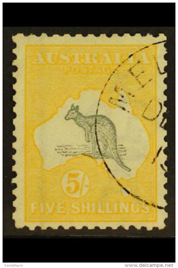 1913-14  5s Grey &amp; Yellow, 'Roo, First Watermark, SG 13, Very Fine Used With Cancelled To Order Postmark. For... - Otros & Sin Clasificación