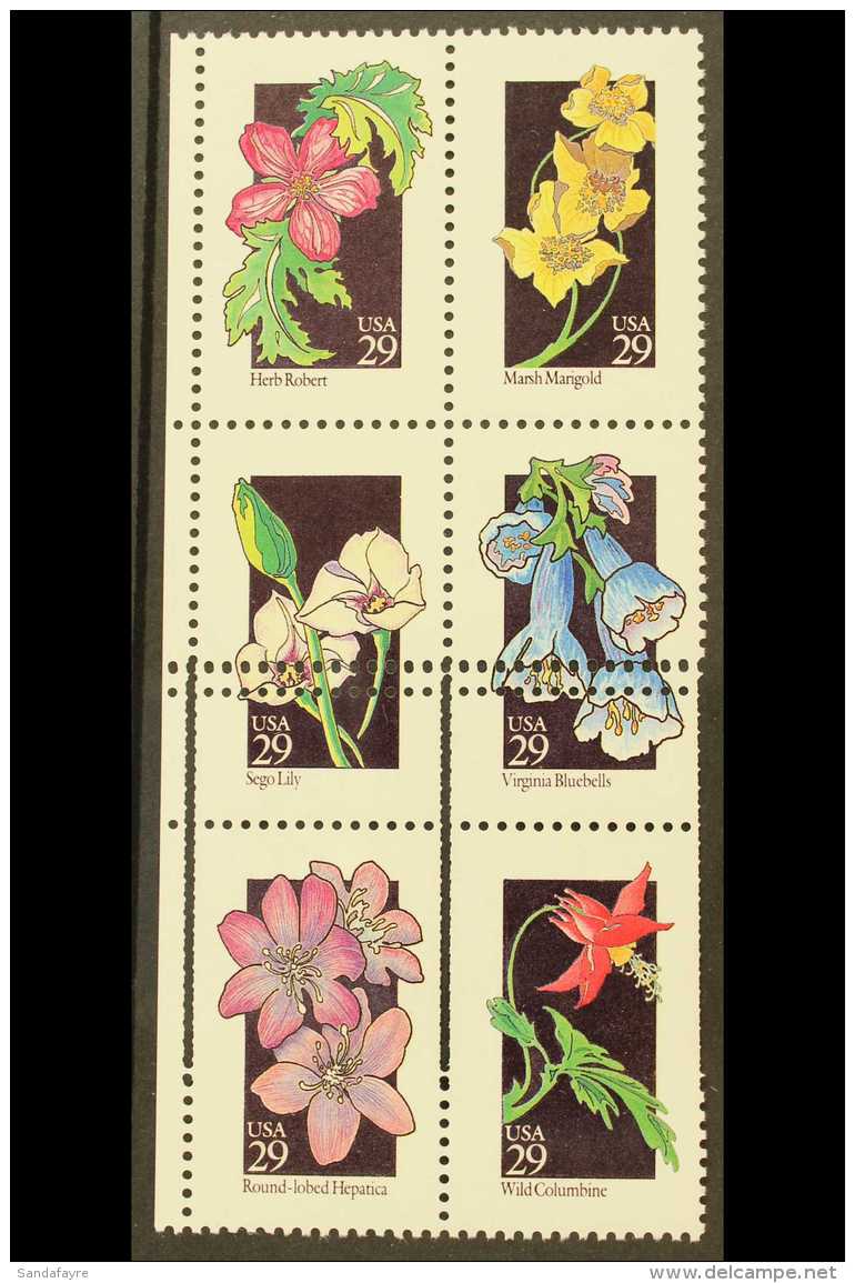 FLOWERS - SPECTACULAR MISPERFORATION ERROR  United States 1992 Wild Flowers Block Of Six Different Showing Herb... - Sin Clasificación