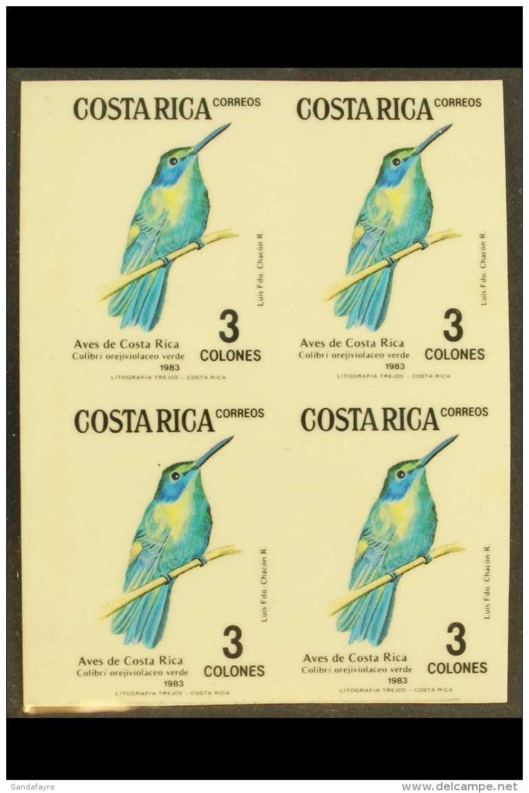 BIRDS  COSTA RICA 1984 3col "Green Violetear", As SG 1336, An IMPERF PROOF BLOCK OF FOUR On Shiny Card. (4... - Sin Clasificación