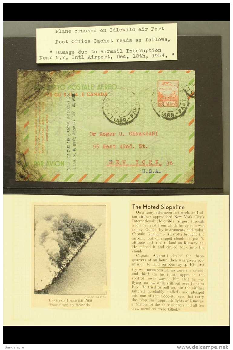 CRASH MAIL  1954 (18 Dec) 120L Aerogramme Carried On The Italian Airliner That Crashed On The Idlewild Pier Near... - Other & Unclassified