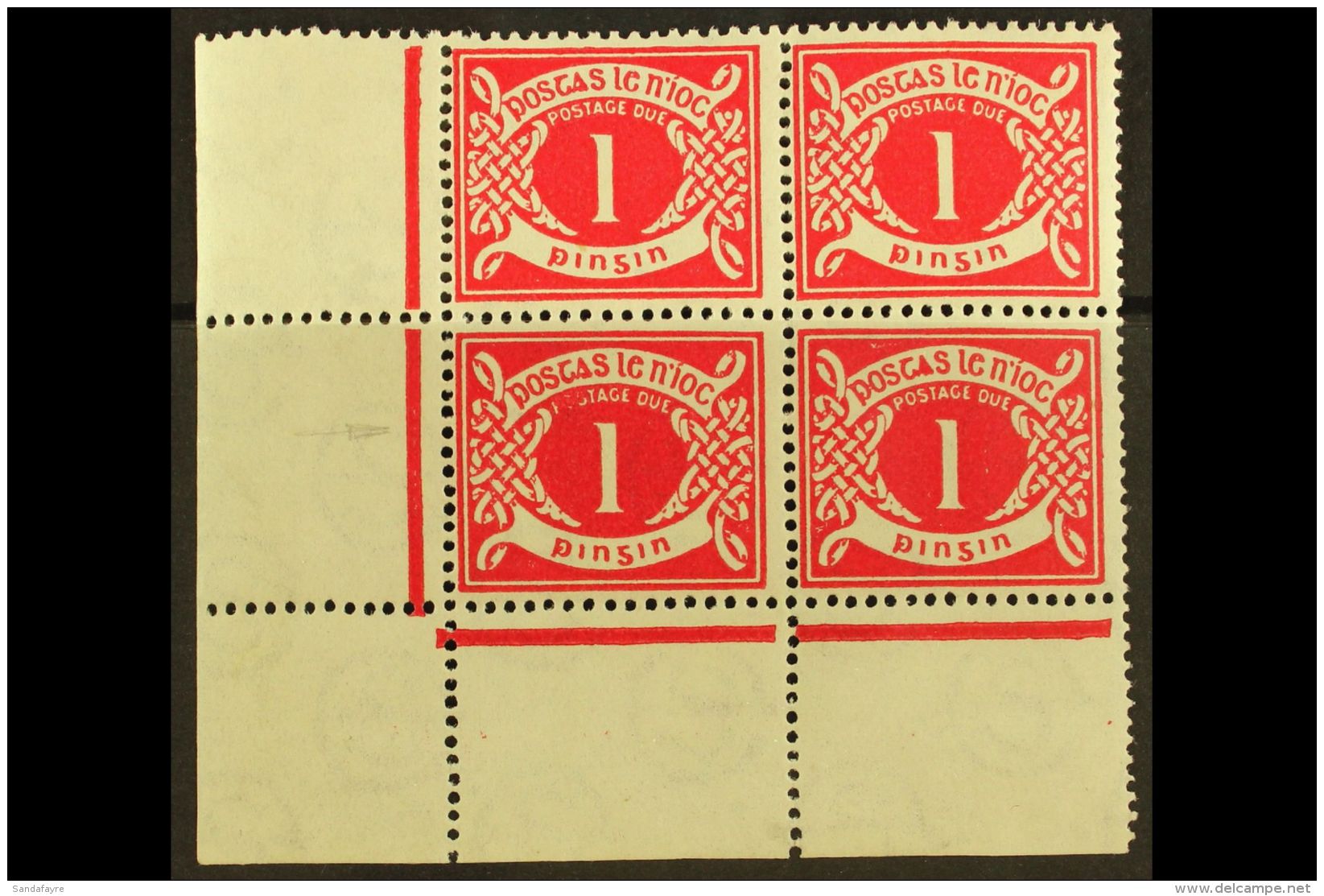 1925 POSTAGE DUE  1d Carmine, Lower Left Corner Block Of Four, Position 10/1 Blotted "POS" (Hib. Pd2c), Lightly... - Other & Unclassified