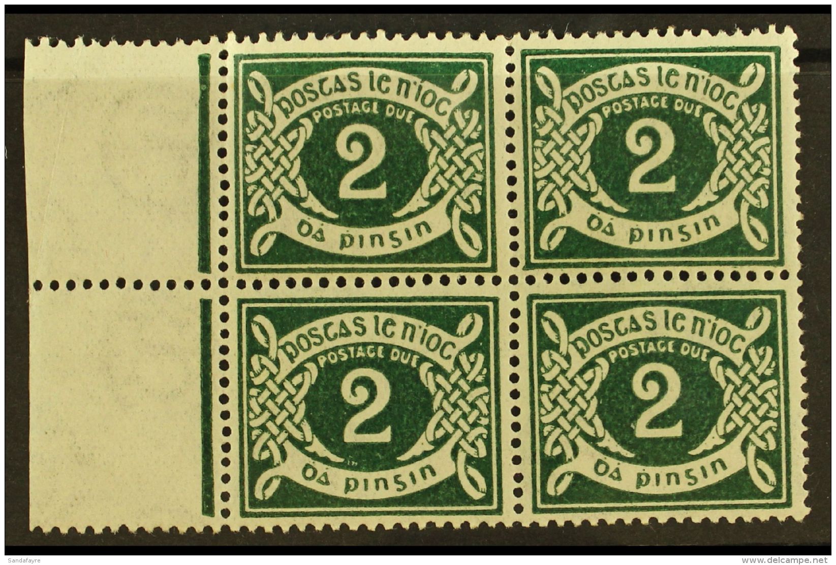 1925 POSTAGE DUE  2d Deep Green, Left Marginal Block Of Four, One Showing No Aspirate On "p" (Hib. PD3a), The... - Autres & Non Classés