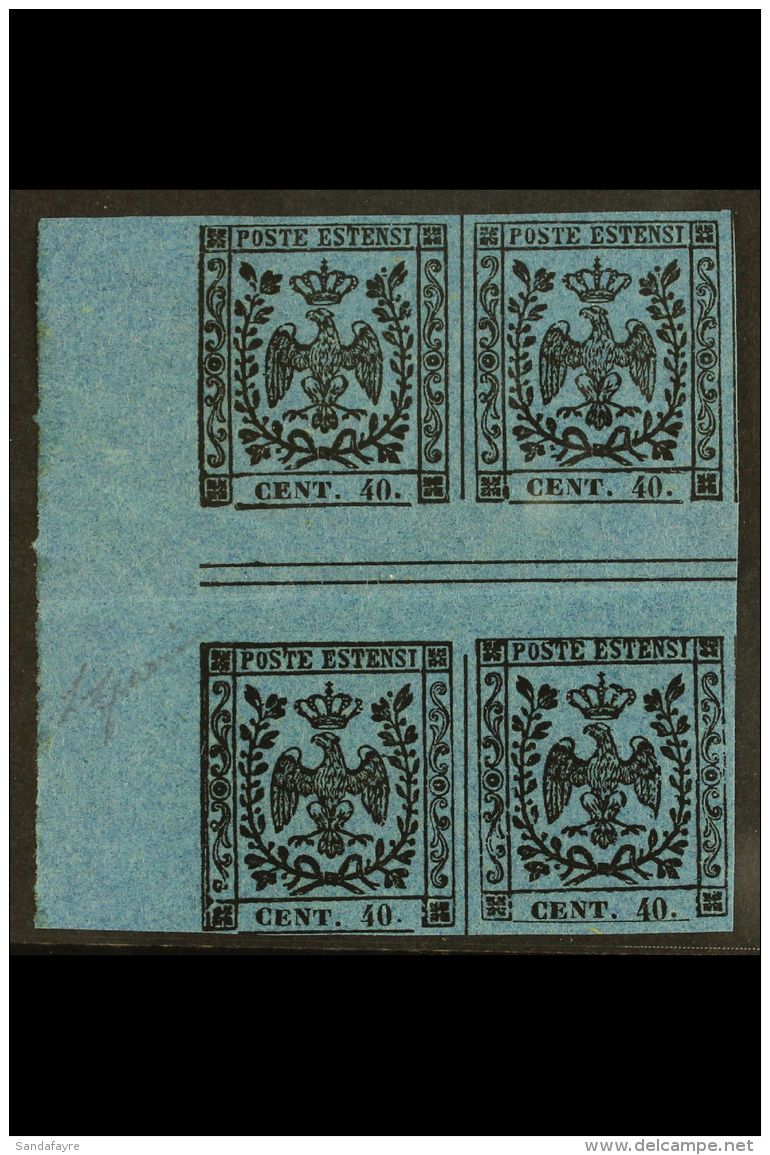 MODENA  40c On Deep Blue, With Stop, Sass 10, In A Spectacular Mint Marginal Gutter Block Of 4 With Clear Margins... - Non Classés