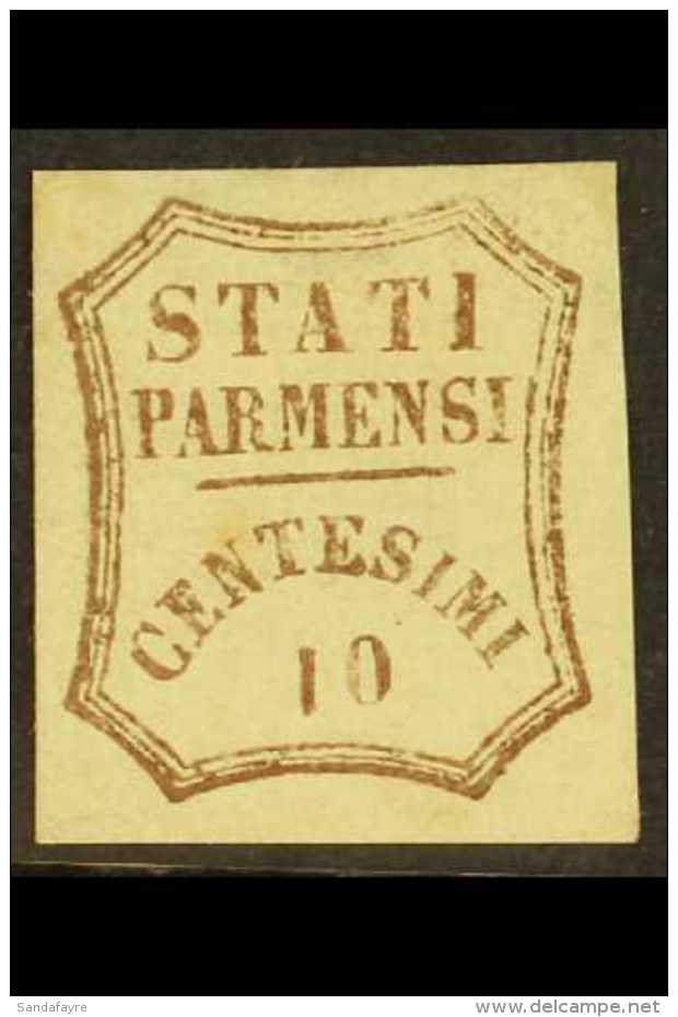 PARMA  1859 10c Brown, Provisional Govt, Variety "Figure 1 Inverted", Sass 14b, Fine Mint Large Part Og. Rare... - Unclassified